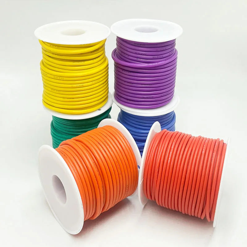 Soft Silicone Connection Cable 16AWG 18AWG 20 22 24 26 28AWG 30AWG 0.08mm Tinned Copper Wire For DIY, Automotive, Power Wiring.