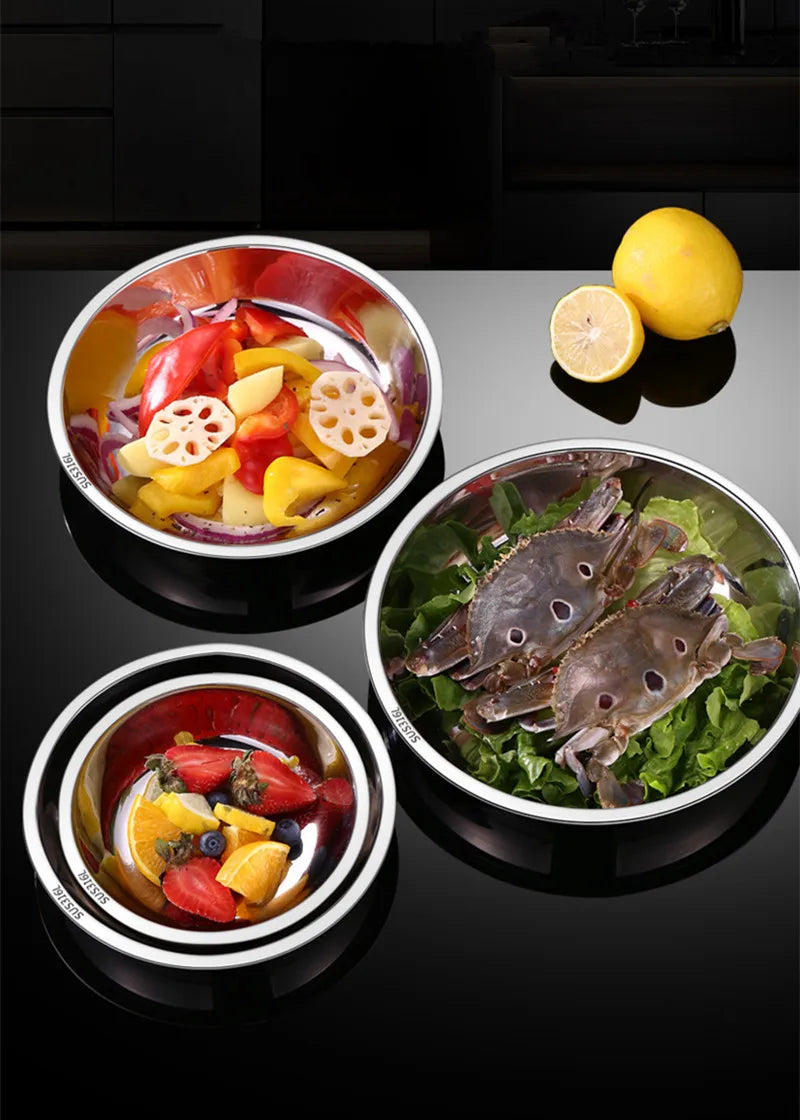 Thick Round 316 Stainless Steel Dinner Plate Food Grade Trays Salad Fruit Meal Pan Kitchen Steak Seafood Flat Cooking Bowls.