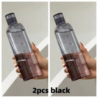 Transparent Plastic Water Bottle with Time Scale Large Capacity Leakproof Drink Bottle Drop-resistant Drink Cup For Sport Travel.