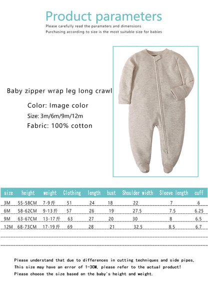 Frühling Neugeborenen Footed Pyjamas Zipper Mädchen und Jungen Strampler Langarm 0-12 Monate Baby Kleiden Overall Baumwolle Solide weiß Mode.