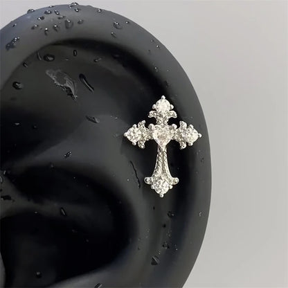1pcs Quality Shiny Cross Zircon 316L Stainless Steel Ear Bone Nail Y2K Style Silver Color Earring for Women Cochlear Accessories.