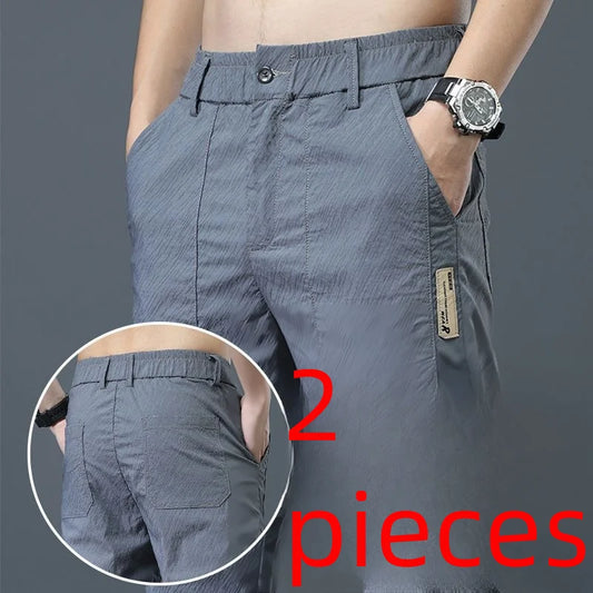Men's Ice Silk Ultra-thin Casual Pants Korean-style Trendy Loose-fit Straight-leg Lightweight Quick-dry Long Trousers For Summer.