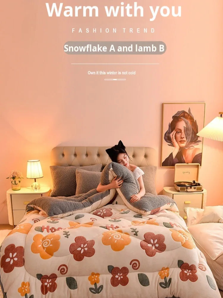 Household Thickened Warm Quilt Core Milk Double-sided Velvet Lamb Wool Autumn Winter Blanket Warm Double-sided Velvet Core.