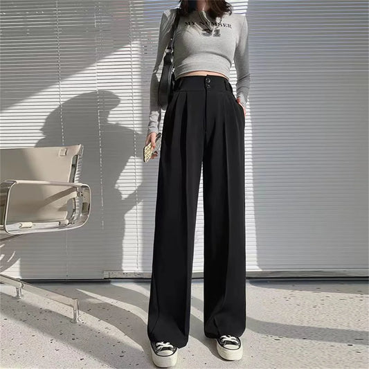 Fashion High Waist Wide Leg Pants Women Spring Fall Baggy Black Trouser Office Ladies Full Length Straight Suit Pant Outwear New.