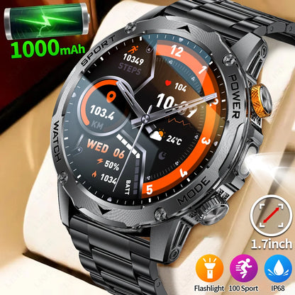LIGE 2025 New For HUAWEI Xiaomi 1000mah AMOLED Smart Watch Men Sports Fitness LED Flashlight 3ATM Waterproof BT Call Smartwatch.