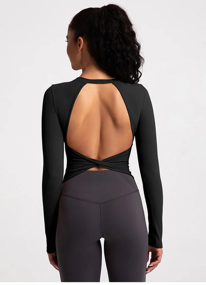 Cloud Hide Black Beauty Back Yoga Shirts Women Long Sleeve Blouse Plus Size Sports Gym Fitness Top Running T-Shirt Workout Shirt.