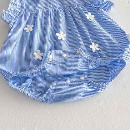 Babykleidung 2025, Sommer-Baby-Body für Mädchen, Baumwolle, ärmellos, für Kleinkinder, blau, weiß, gestreift, Einteiler, süßes Kleinkind-Einteiler.