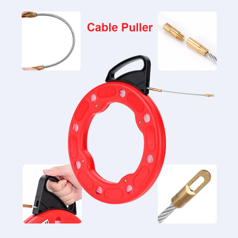 4mm 25/30 Meter Fiberglass Wire Cable Puller Fish Tape Reel Nylon Conduit Ducting Rodder Pulling Guide Device Wire Cable Tool.