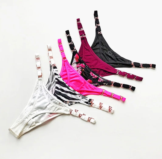 Seamless Sexy Thong Women Underwear Briefs Panties Zebra Flower Low Rise Luxury Metal Buckle G String Bikini Girls Female Panty.