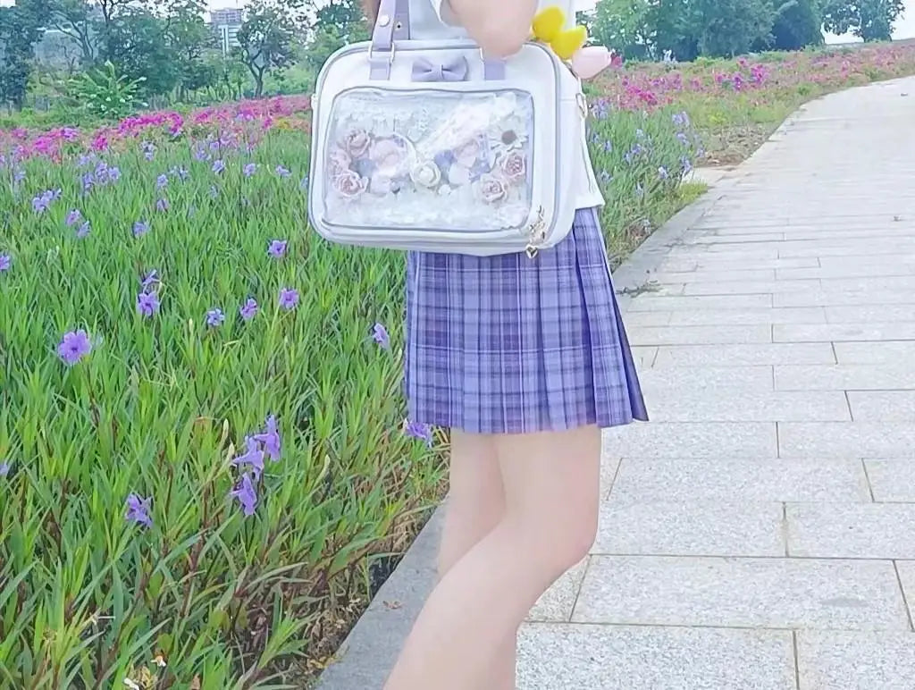 Y2K Cute Bow Ita Bag Girl Transparent Messenger Bag Women Fashion Shoulder Crossbody Bag Ladys DIY Badge Tote Bag Lolita Handbag.