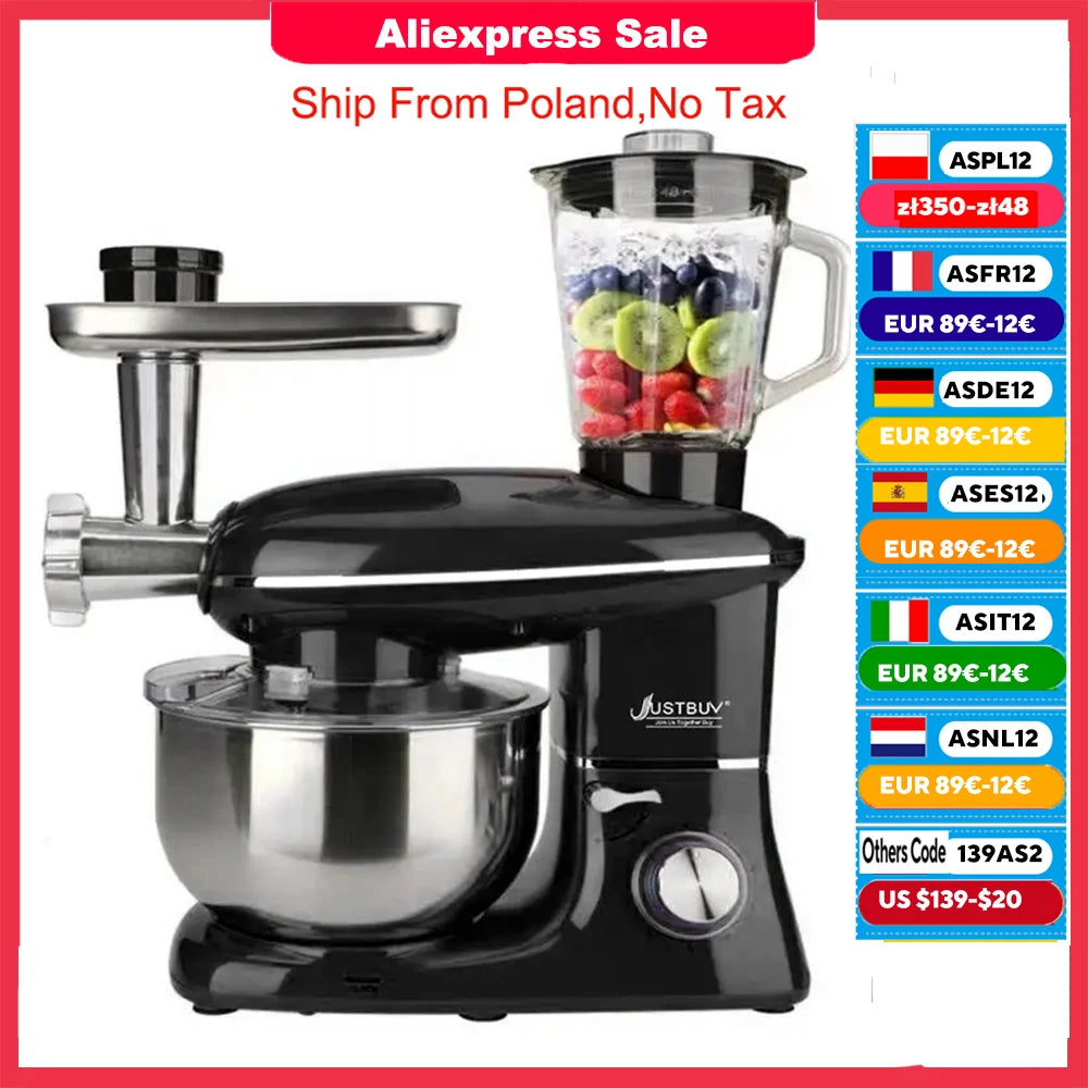 Kitchen Food Processor With Juicer Meat Grinder Chopper Stand Cream Egg Whisk Mixer  Blender Cake Dough Bread Maker Machine.
