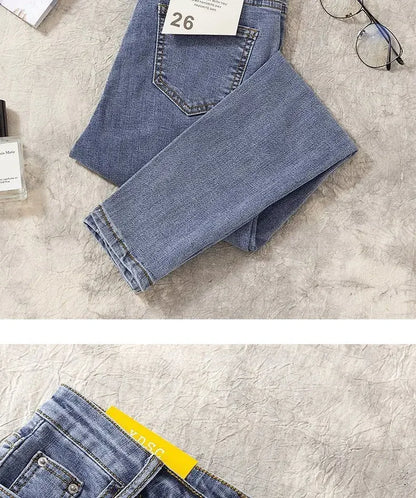 High Waist Nine-Tenths Women's Skinny Jeans Elastic Slimming Fashionable Spring Autumn New Style Small Foot Tight Pants.