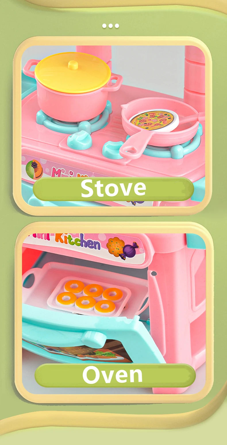 Kitchen Playset Toys, 2 Color Random Play Food Set Accessories Play Sink & Oven, Toddler Kitchen Mini Cutting for Boys and Girls.