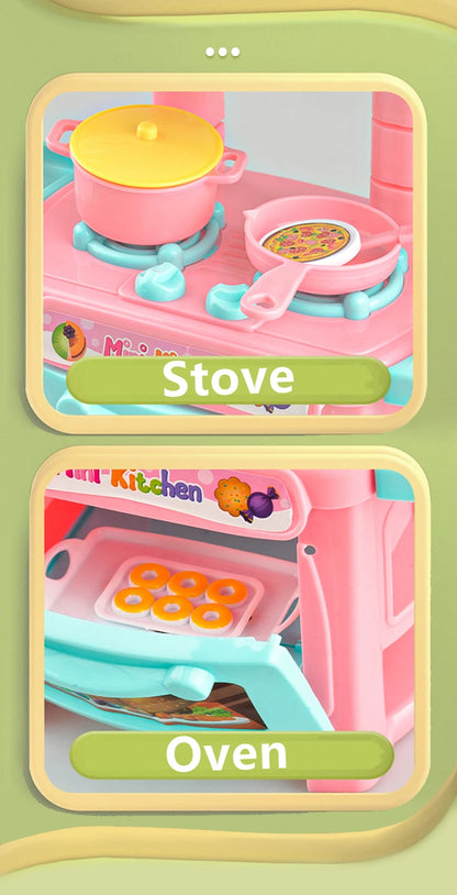 Kitchen Playset Toys, 2 Color Random Play Food Set Accessories Play Sink & Oven, Toddler Kitchen Mini Cutting for Boys and Girls.