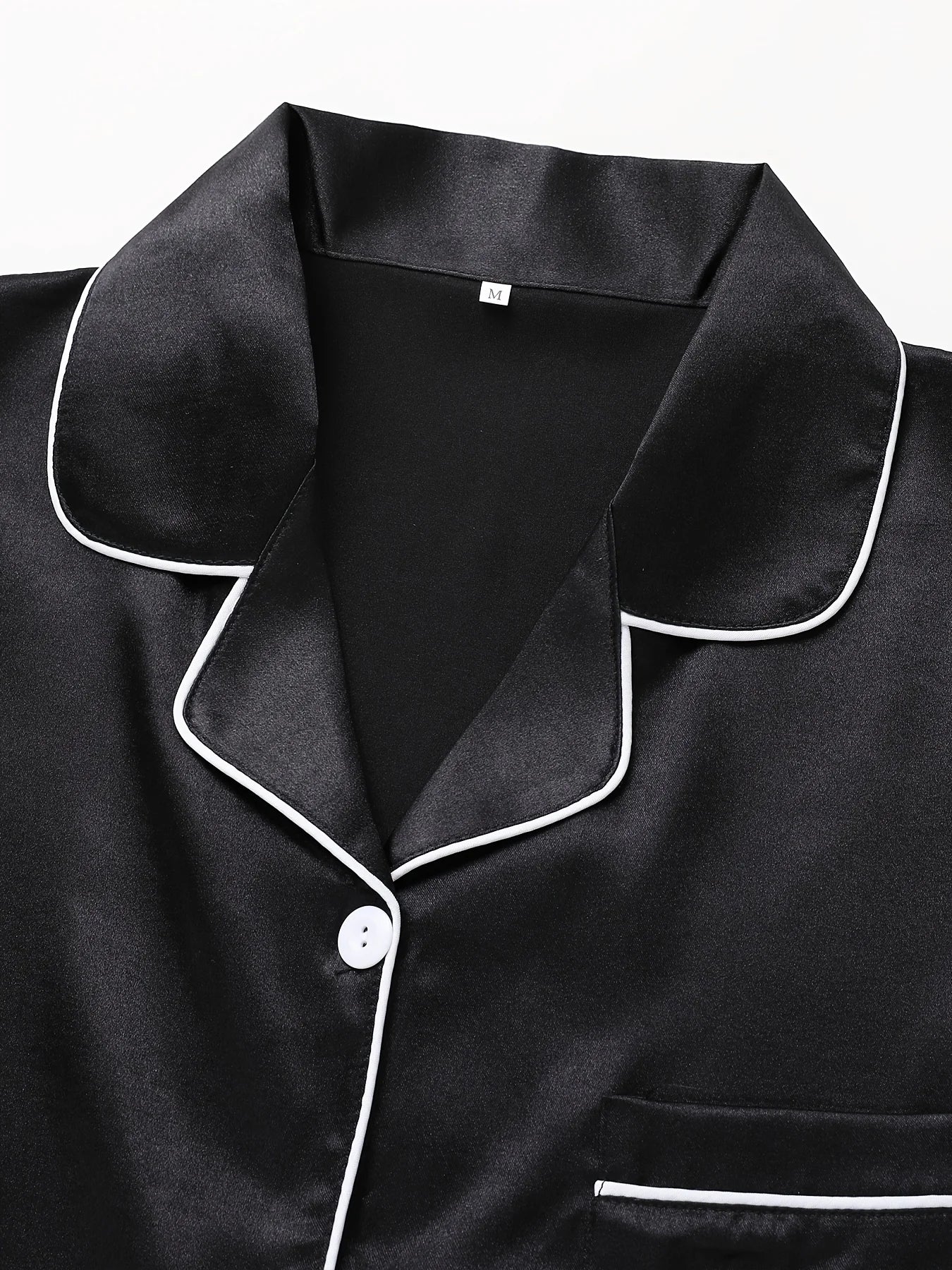 Solides Pyjama-Set mit langen Ärmeln, Knopfleiste, Revers, Oberteil und Hose, Pyjama-Set, Damen-Nachtwäsche und Loungewear.