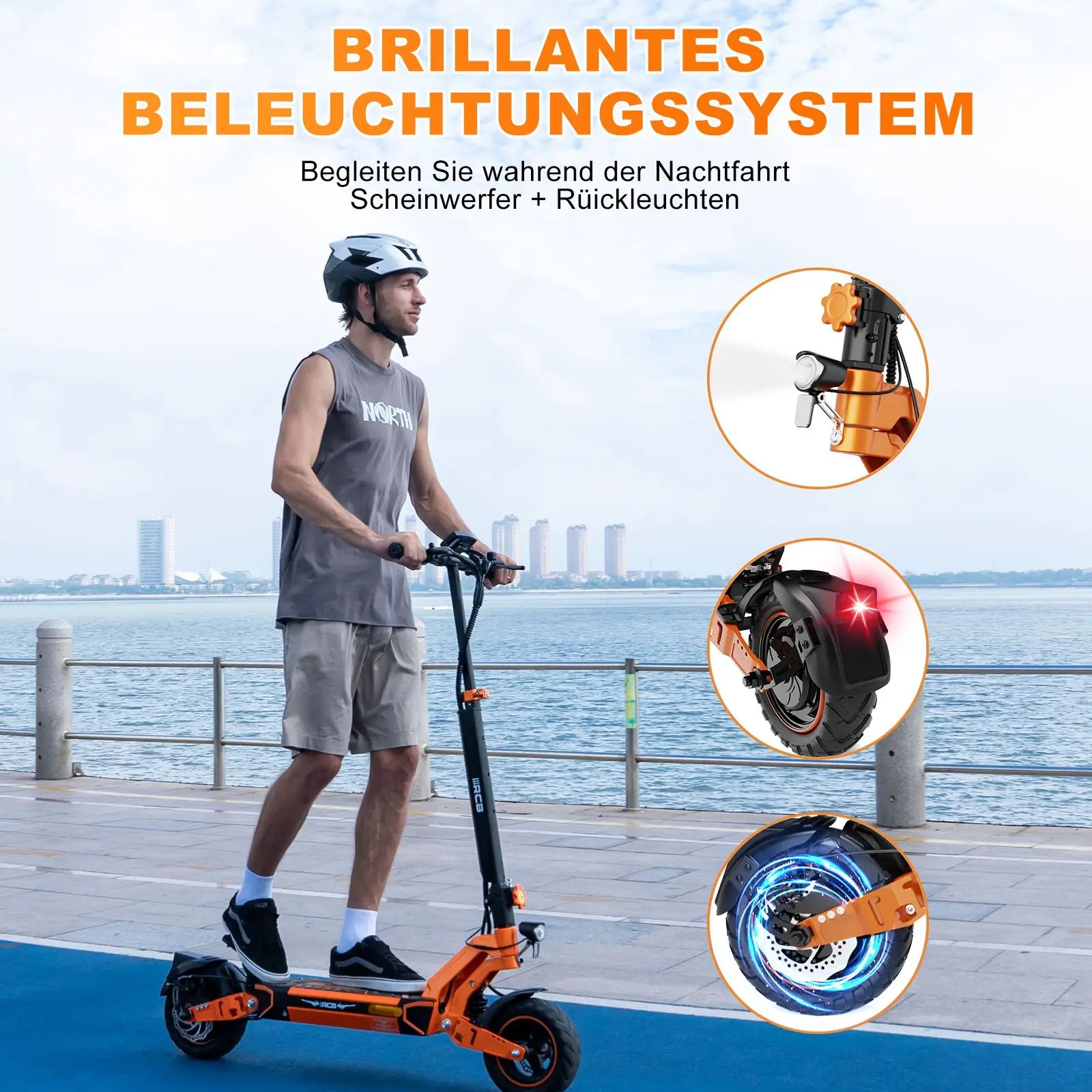 RCB Electric Scooter Adult, D7 ABE,100km Range, 20km/h, 148kg Load - 10" Vacuum Tire, Dual Disc Brake, Waterproof  3-Speed Modes.