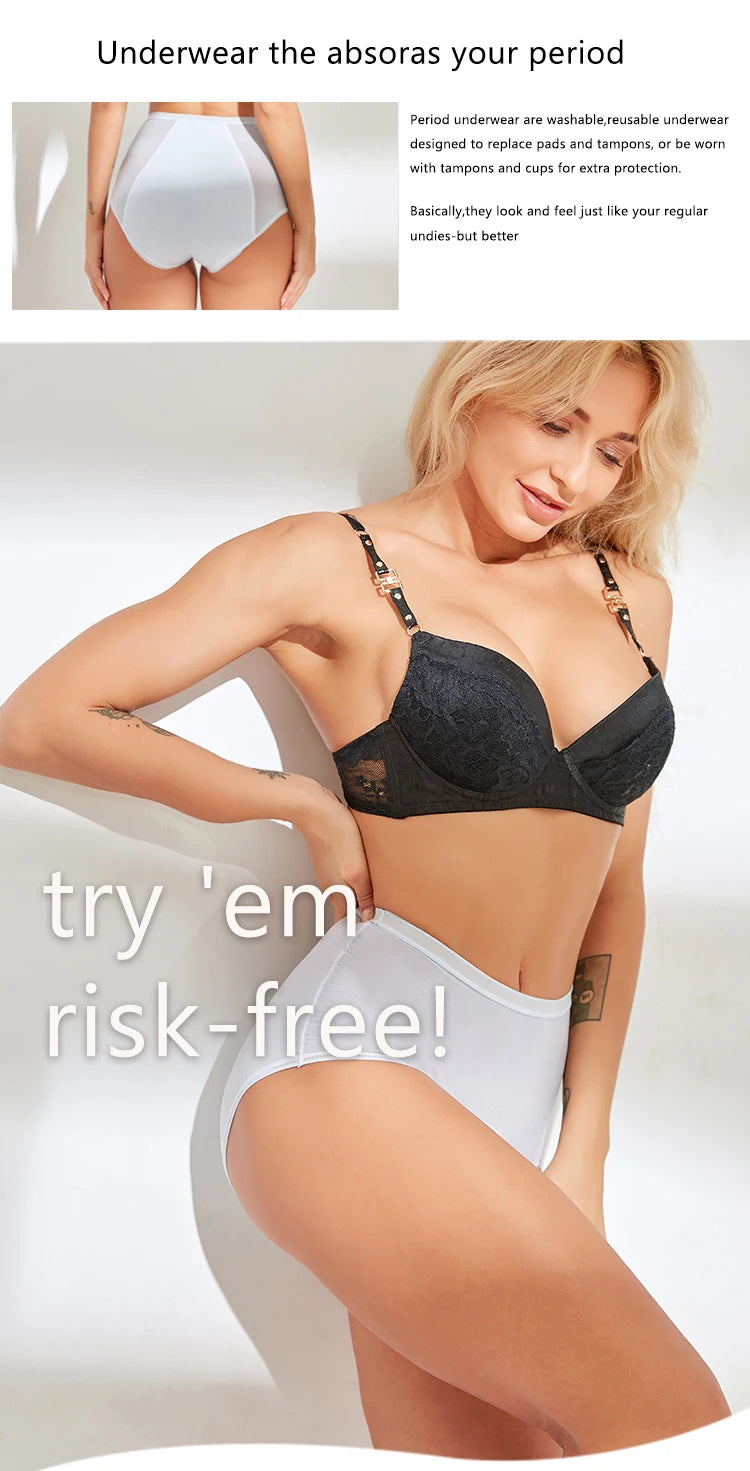 Women Menstrual Panties 5pcs High Waist Menstruation Underpants Leak Proof Period Briefs L-8XL Plus Size Physiological Briefs.