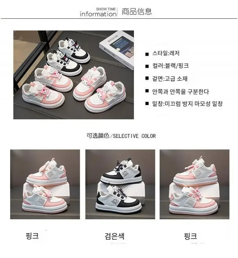 Children's Cute Melody Casual Board Shoes Girl's Cartoon Sneakers Spring and Autumn New Kawaii Kuromi Anti Slip Soft Sole Shoes.