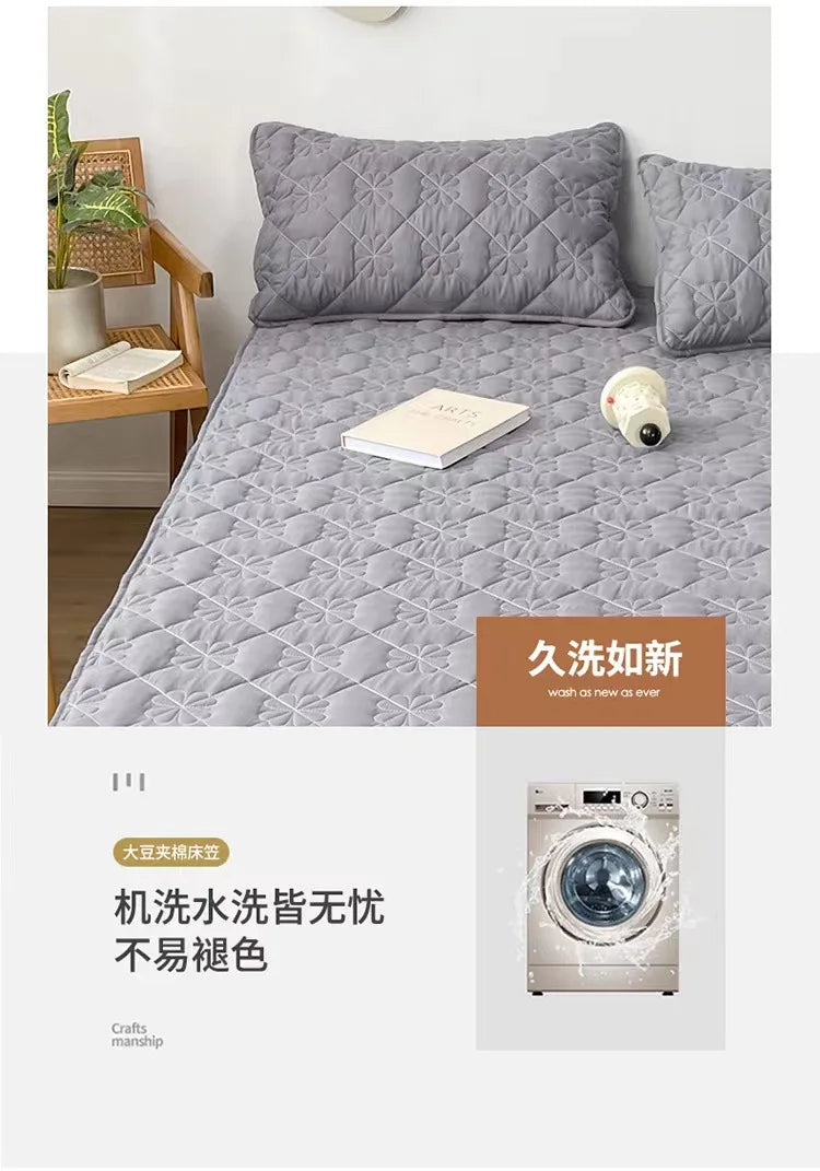 Flower Pattern Adjustable Fitted Sheet Quilted Cotton Fabric Mattress Protector With Elastic Band 90/120/150/180 Solid Color Bed.