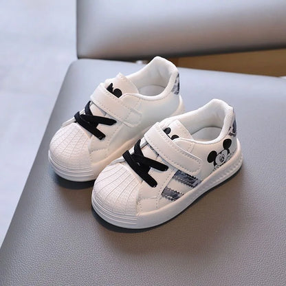 Disney White Casual Shoes For Baby Boy Girl Brand Children Sneaker Mickey Mouse Kids Shoes Toddler Walking Shoes Size 15-25.