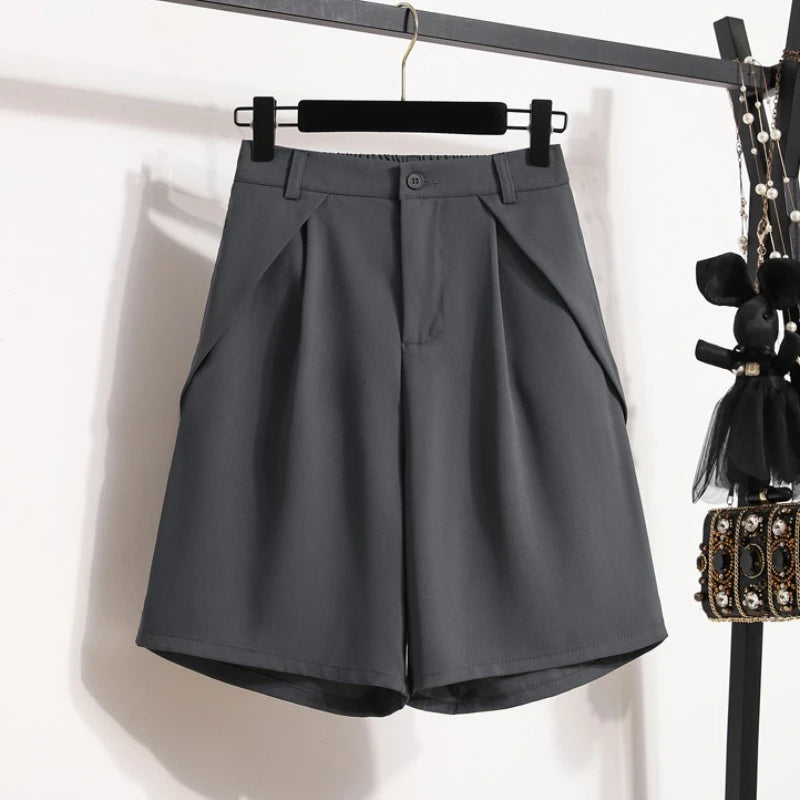 Women's A-Line High Waisted Wide Leg Short Pants Plus Size Casual Suit Shorts Summer 2025 Oversized Loose Five Quarter Pants.