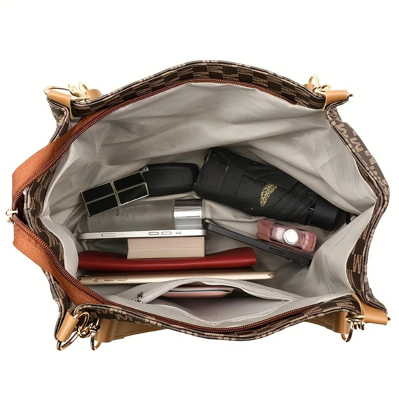 Vintage Geometric Tote Bag Synthetic Leather Letter "M" Design for Women Handbag Shoulder Bag Large Capacity Shopping Travel Bag