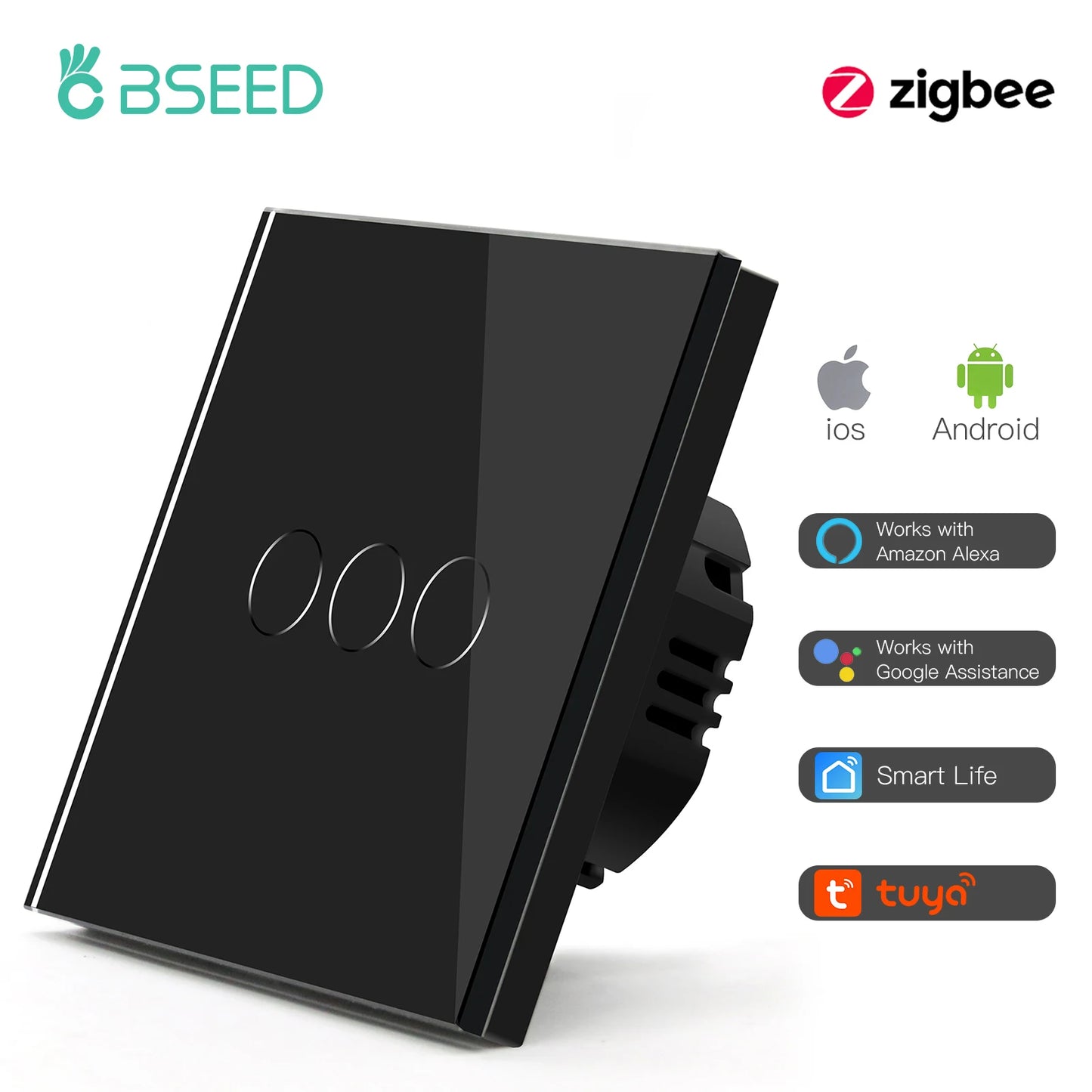 BSEED Smart Zigbee Schalter 1/2/3Gang 1Way Intelligente Touch Licht Schalter Wand Sensor Schalter Tuya Smart leben Google Alexa.