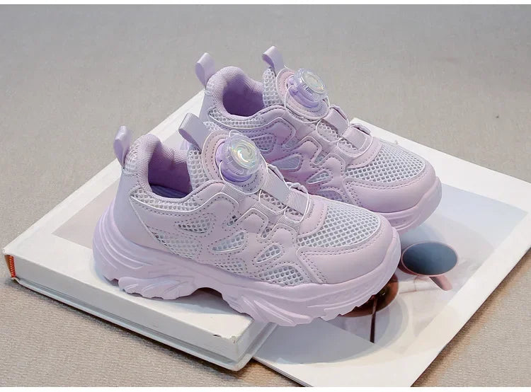 Kids Running Shoes Rotating Button Children Sports Shoes Mesh Breathable 2025 Brand New Children Sneakers Thick Comfortable.