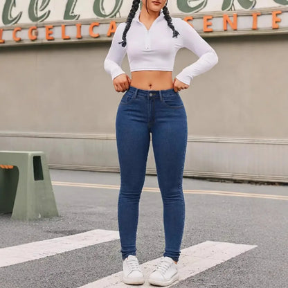 Europe and The United States Women's New Skinny Stretch Small Leg Jeans Four Seasons Simple Casual Denim Nine-point Pants Women.