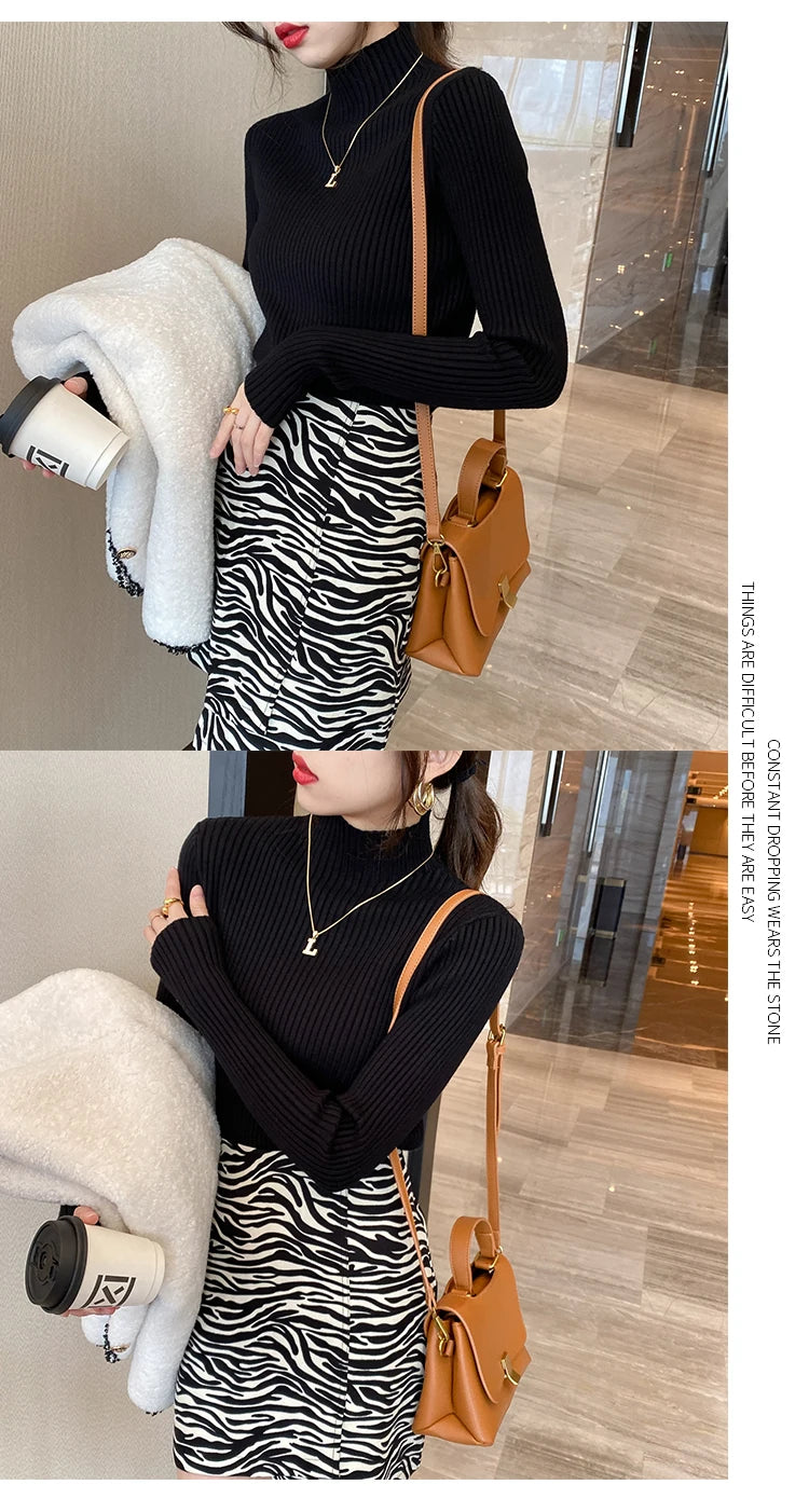 Winter Langarm Mock Neck Gestrickte Frauen Pullover Pullover Schlank Stricken Pullover Frauen Tops Blusas Mujer De Moda 2024 Blusa J995.