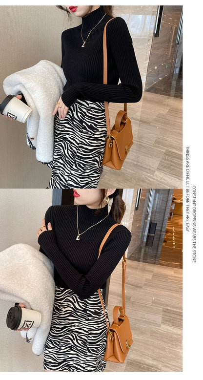 Winter Langarm Mock Neck Gestrickte Frauen Pullover Pullover Schlank Stricken Pullover Frauen Tops Blusas Mujer De Moda 2024 Blusa J995.