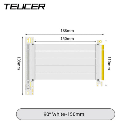 TEUCER PCI-E 4.0 X16 Riser Cable Video Card Extension Shielded Flexible 90° Mounting GPU Extension Cord Black/White.