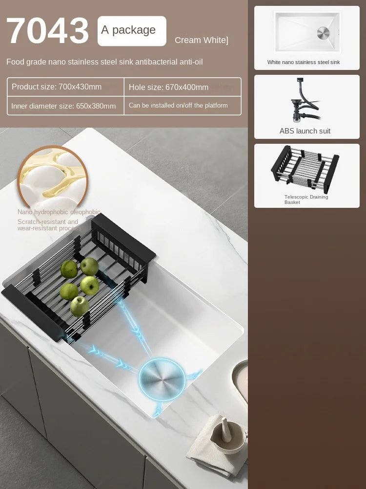 White Stainless Steel Kitchen Sink with Digital Display Multifunction Waterfall Faucet large Wash Basin for Kitchen Accessories