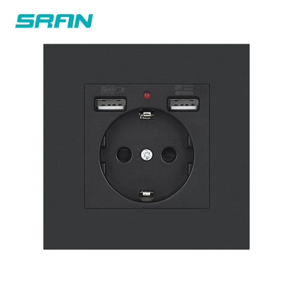 SRAN EU-Standard-Wandsteckdose mit USB und Typ-C 20 W Schnellladung, 5 V/2 A Doppelanschlüssen, 86 x 86 mm flammhemmendes Panel, CE-zertifiziert