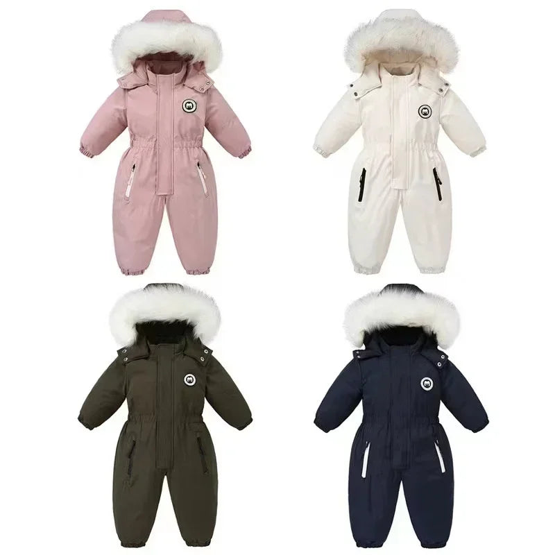 Plus Dicke Samt Bodys Kleidung Winter Baby Wasserdicht Mit Kapuze Einteiliges Mädchen Jungen Overalls Ski Anzug Infant Dicke Warme strampler.