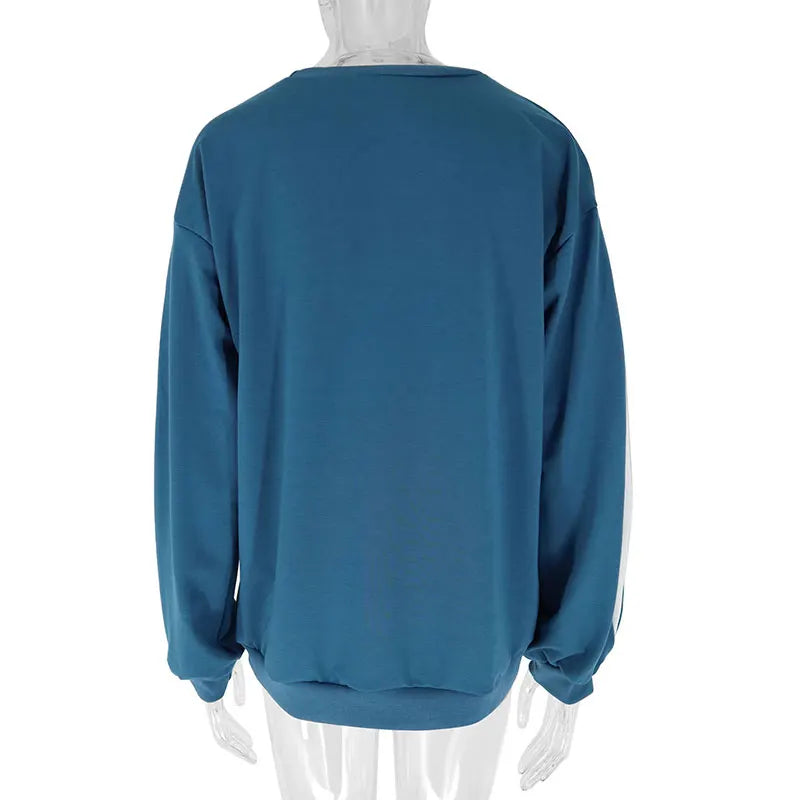 Autumn New No Hoodie Women Streetwear Fashion Long Sleeves Patchwork O-Neck Pullover Lady Versatile Knitted Casual Slim Clothing.