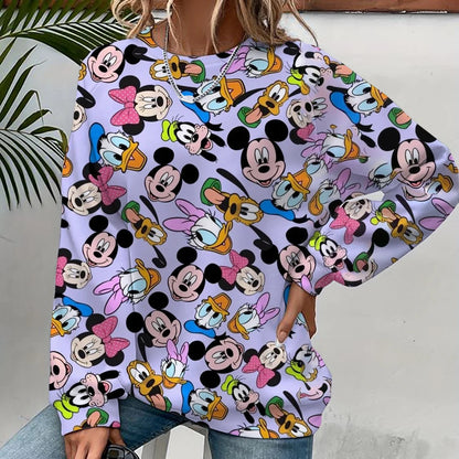 Damen-Sweatshirt mit Mickey-Mouse-Aufdruck, High-Street-Damen-Hoodie, Kleidung mit Y2K-Muster, lässiger Rundhalspullover.