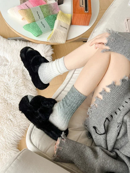 Winter Thick Warm Long Socks Gradient Wool Cashmere Kawaii Socks Women Thermal Floor Sleeping Socks New Year Gift Autumn 2024New.