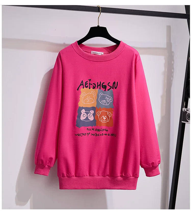 175Kg Plus Größe frauen Fehlschlag 170 Frühling Herbst Neue Lose Rundhals Cartoon Sweatshirt 6XL 7XL 8XL 9XL 10XL 11XL 6 Farben