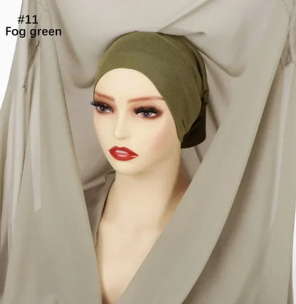 Chiffon Instant Hijab With Bulit-in Magnets Muslim Woman Hijab Solid Color Easy To Wear Shawl Wrap With Undercap Famme Headscarf.