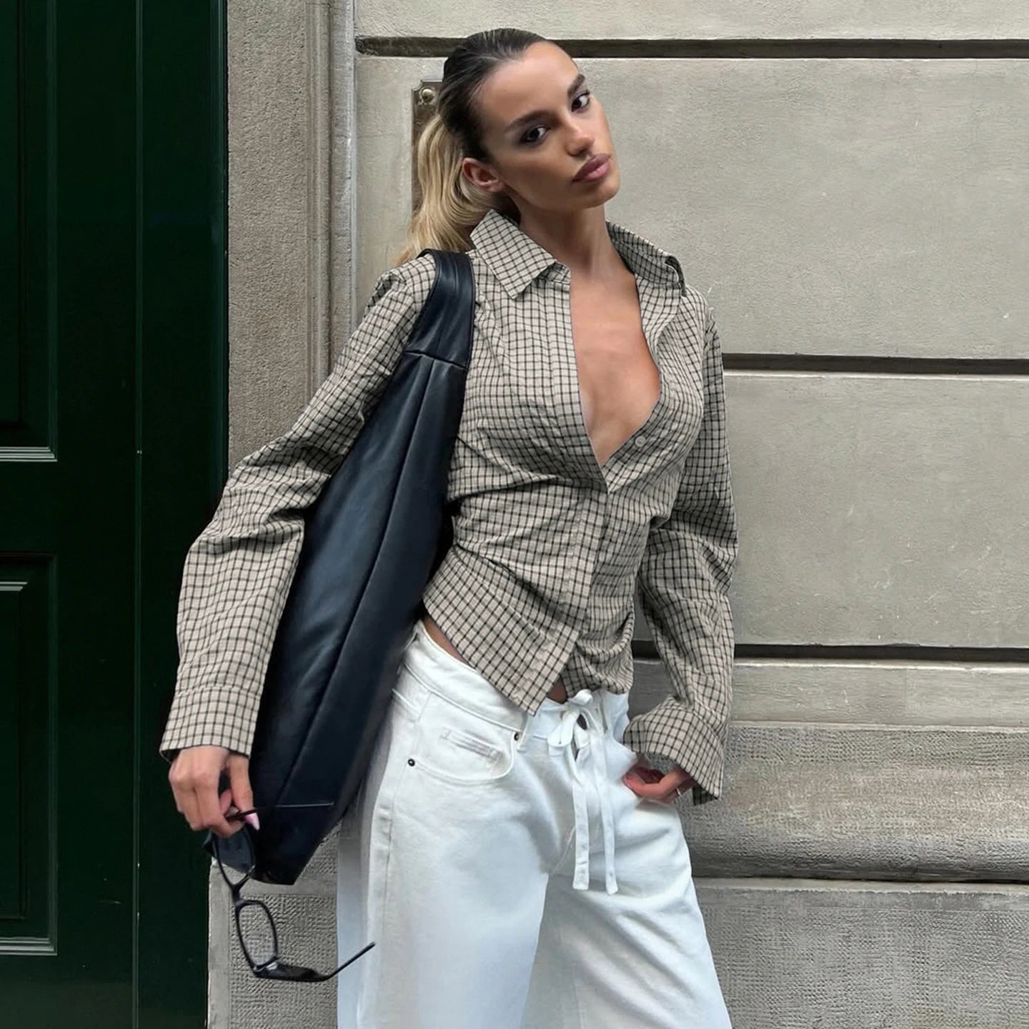 2025 Autumn Winter Women Vintage Long Sleeve Checkered Shirt Design Crop Blouse Y2k 2000s Top Stylish High Street Gyaru Coquette.