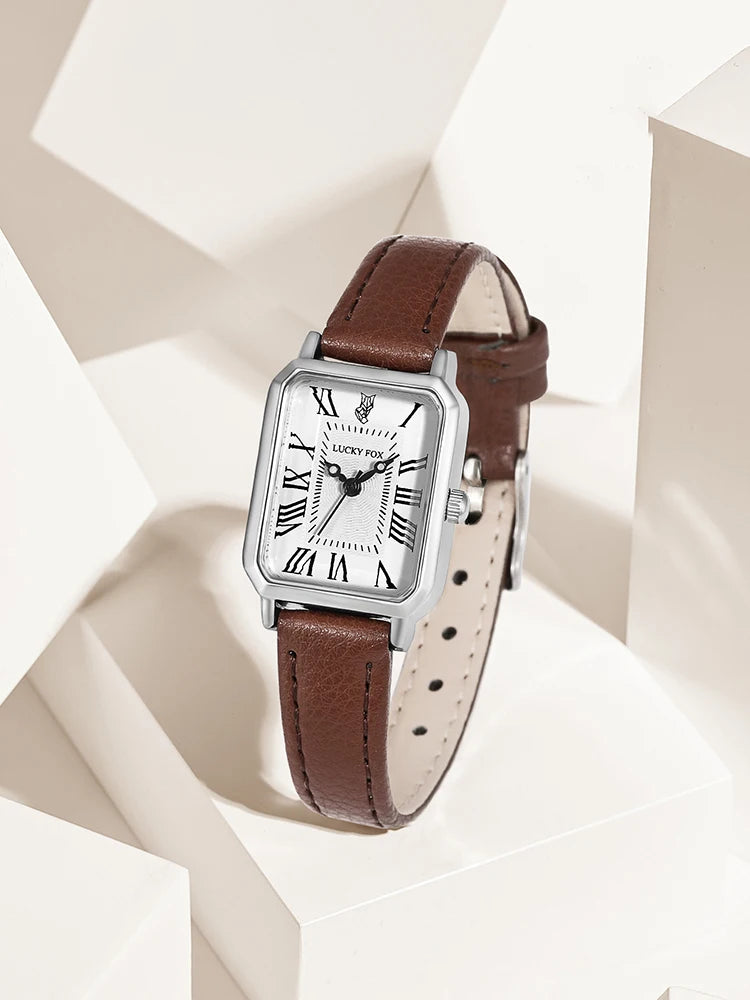 Fashion Rectangle Quartz Wrist Watch for Women Luxury Brand Roman Dial Leather Strap  Ladies Watches Clock.