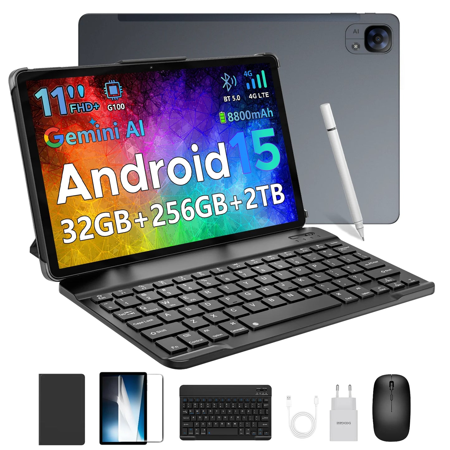 DOOGEE Tab E3 Tablet 11" Screen Android 15 Gemini AI 7.5mm Ultra-thin 32GB (8+24) 256GB Dual Speakers 8800mAh Battery Smart Pad