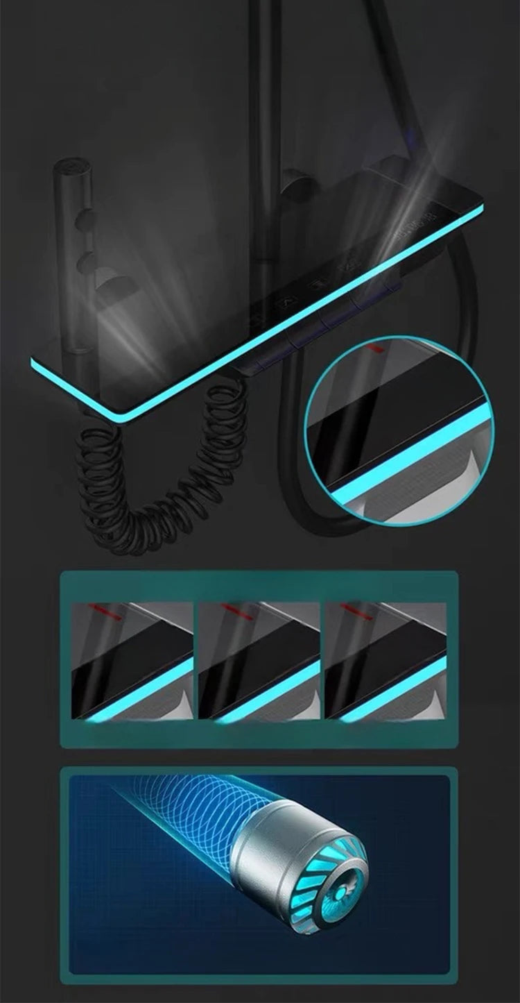 Bathroom Luxury Shower Faucet System with Lights Tempered Glass Shower Set Digital Display Copper Mixer Shower Faucet Set