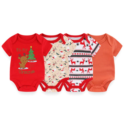 Kiddiezoom 4 Teile/los Unisex Baby Junge Mädchen Bodys Kurzarm Infant Onesies Erste Weihnachten Baby Kleidung.