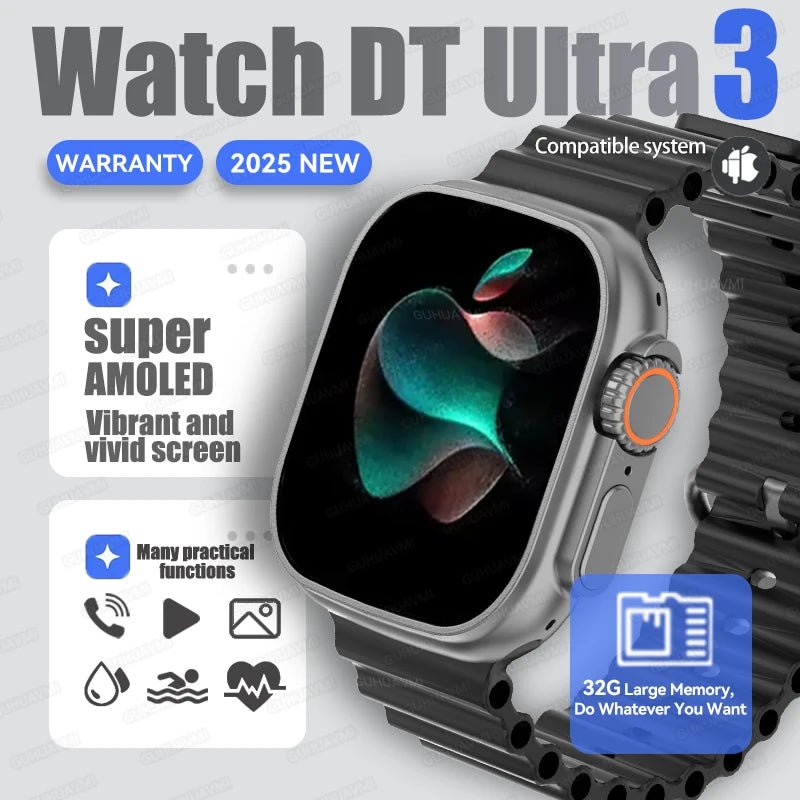 DT Ultra 3 Smartwatch Amoled Screen 4GB MP3 MP4 Player Bluetooth Network Sharing APP Store ChatGPT Smart AI Watch Men Sportwatch