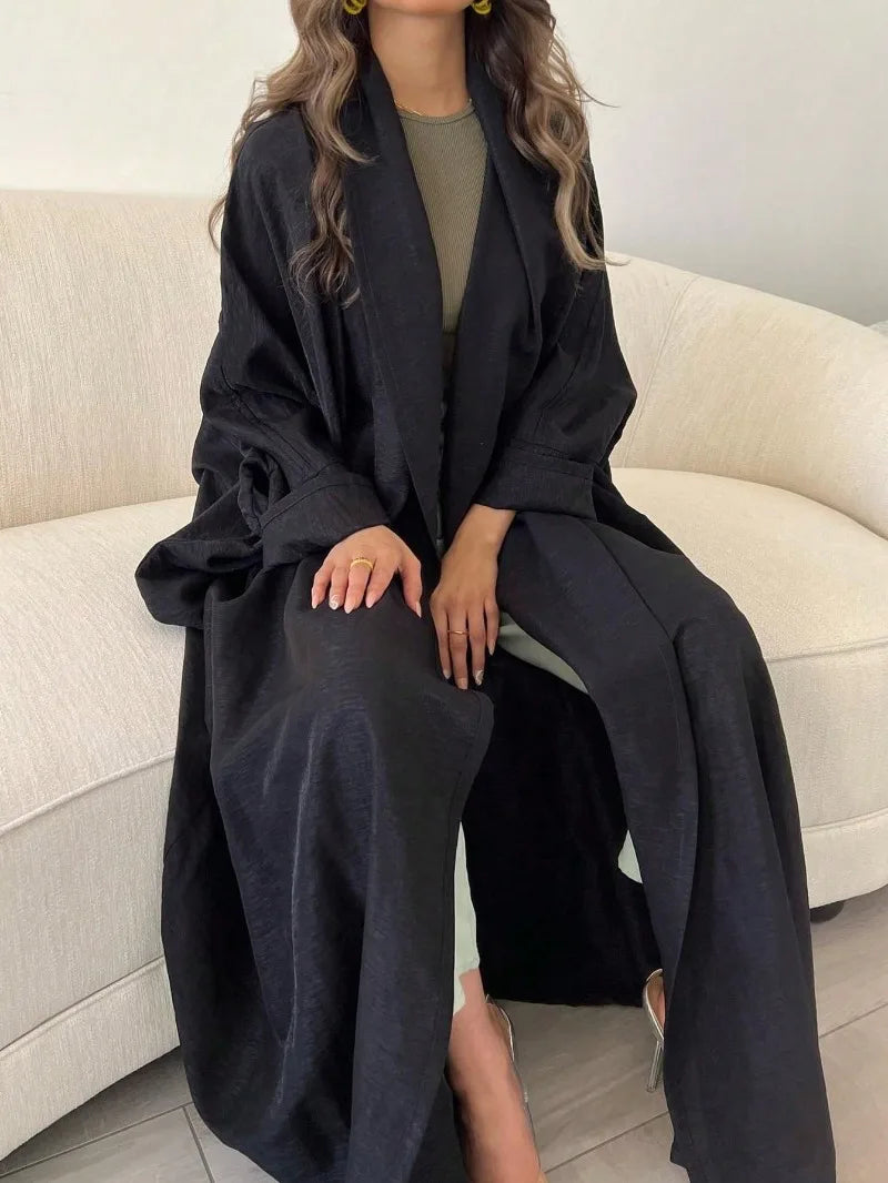 Full Sleeve Solid Loose Abaya Muslim Women Open Front Abayas Casual Kaftans Maxi Dresses Jilbabs Middle-East Ethnic Clothing.