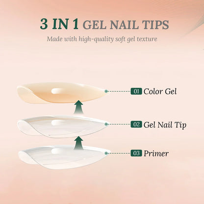Nailpop 150Pcs French Gel Nail Tips Medium Almond Pre-Colored Press on Nails Skin Tones Soft Gel Nails False Nail Extensions.