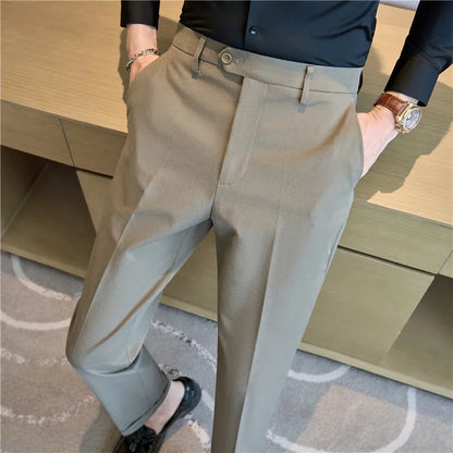 Men Suit Pants 2025 Elastic Slim Fit Formal Dress Pants Solid Casual White Trousers Pantalon Homme Wedding Party Men Clothing