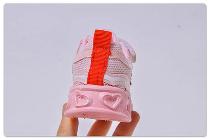 Kids'Casual Shoes Girls Led Light Cartoon PU Leather Fashion Sport Flat Bottom Shoes Breathable White Pink Size 21-30.